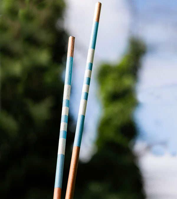 HazyGolf Alignment Sticks –  Carolina Blues- pair vertical  against an fuzzy outside background