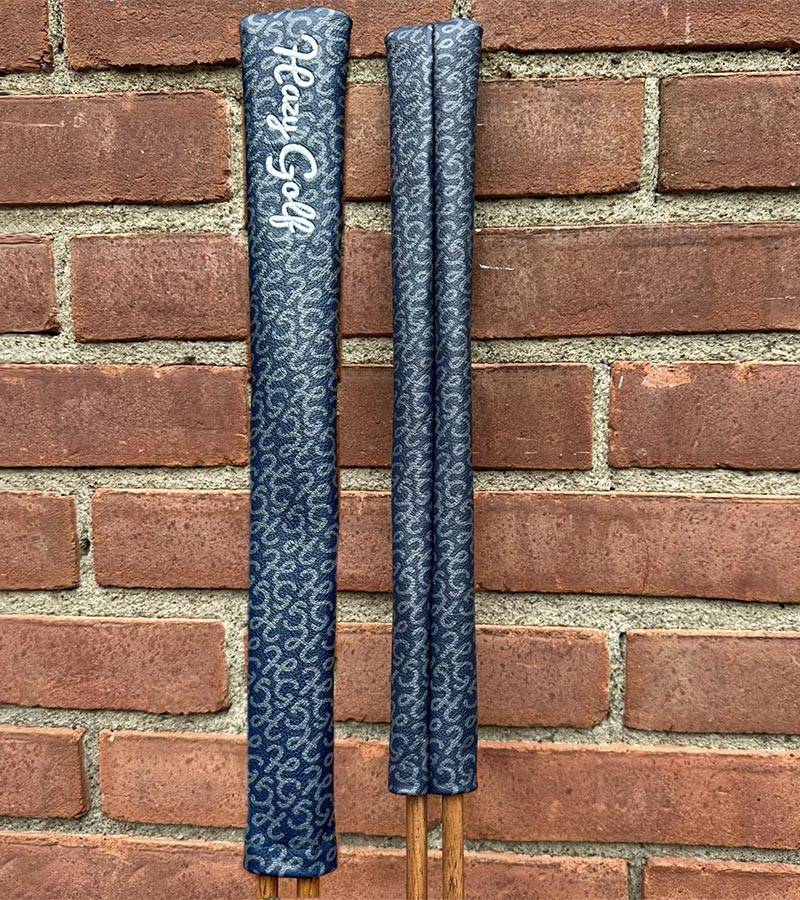 Hazy Golf All Over Alignment Sticks Cover- 2 views against  brick wall