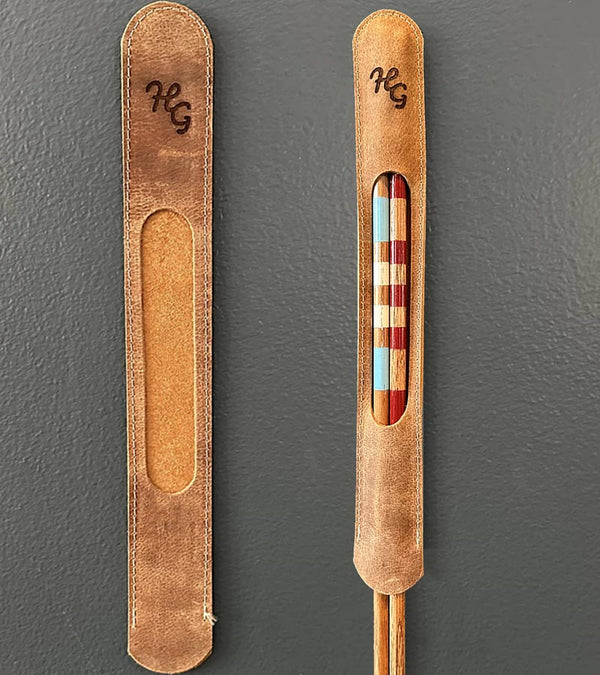 Hazy Golf See Through Leather Alignment Sticks Cover - 2 views- 1 with aliginment sticks and 1 without