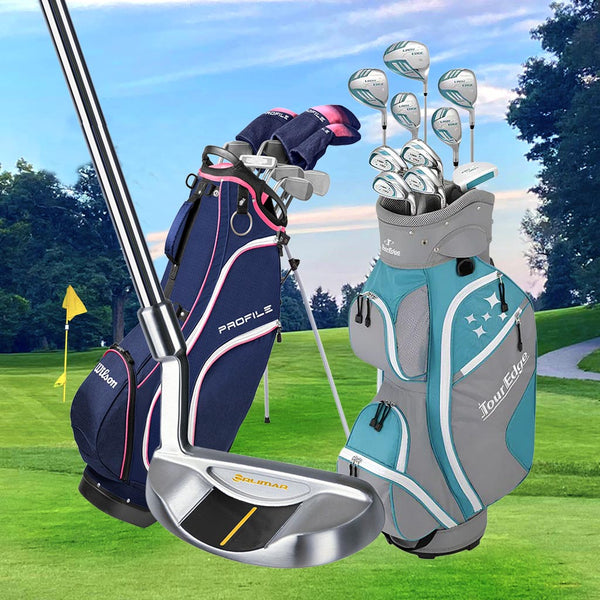 Wilson Profile womens Stand golf bag with Tour Edge  Lady Edge Complete Golf Set cart  golf bag with clubs. In foreground is the Orlimar wedge - fairway in background 