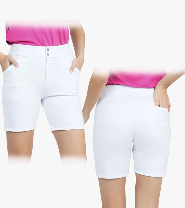 inPhorm Camila Womens Golf Shorts - in white with front and back view