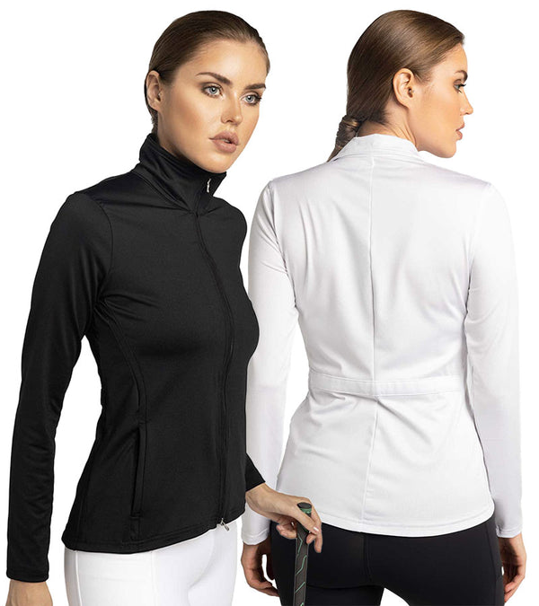 inPhorm Classic Blythe Women’s Jacket - 2 models- front view in black and back view in white