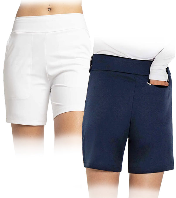 inPhorm Cleo Womens Golf Shorts- front in white | back in midnight