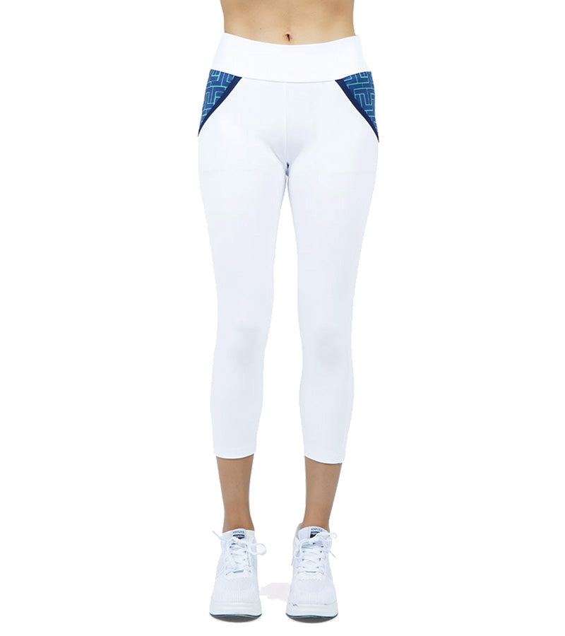 InPhorm Camila Women's Capri Golf Pants- White/Ink Tessel