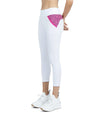 InPhorm Womens Golf Ready Athleisure Camila Capri in White/Pink Tessel - opposite side view with pocket.