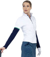 Inphron Womens Logan Performance Long Sleeve Half Zip Top in White/Ink - model f3quarter view