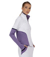 Inphron Womens Logan Performance Long Sleeve Half Zip Top in White/Lavender Combo - model side view