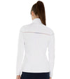 Inphorm Womens Riley Golf Jacket back view in white- light grey detailing stripe at yoke 