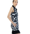 Inphrom Womens Moisture Wicking Golf Dress in Black Graphic Black with model side view