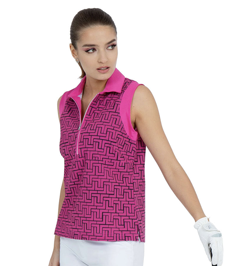 Inphorm Womens Camila Relaxed-Fit Sleeveless Polo - Pink Tessel/Pink