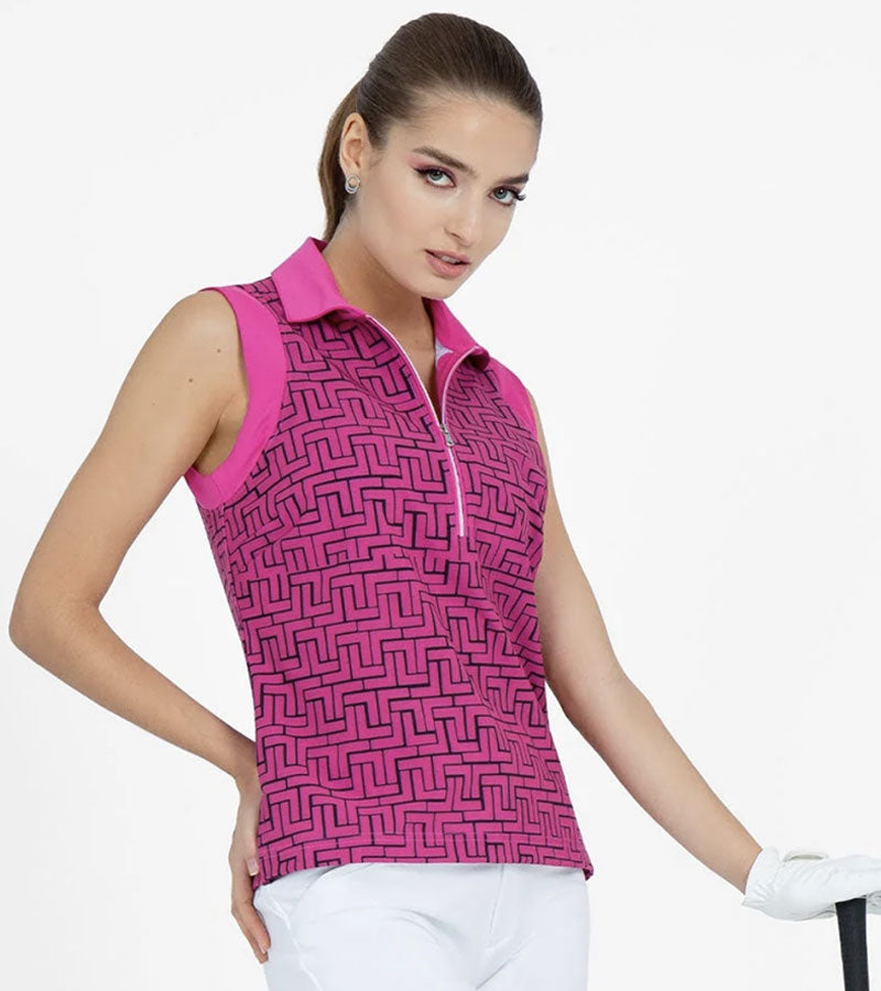 Inphorm Womens Camila Relaxed-Fit Sleeveless Polo - Pink Tessel/Pink