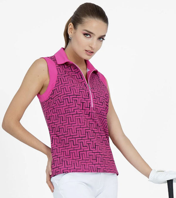 Inphorm Camila Womens Sleeveless Golf Polo - Pink Tessel/Pink