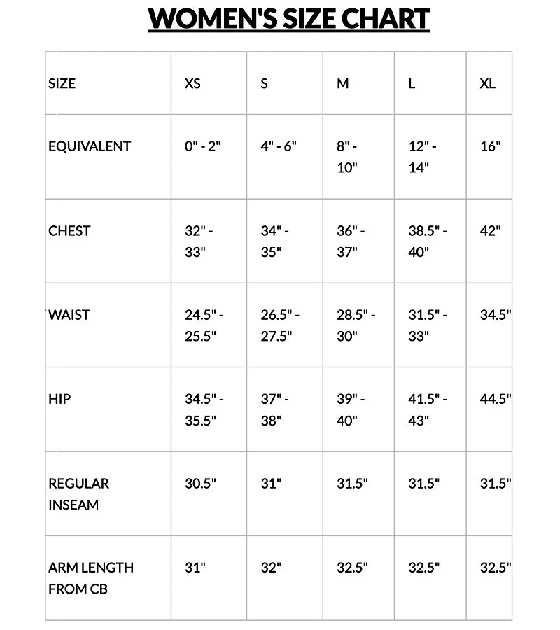 InPhorm Women's Sizing Chart