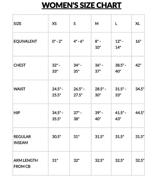 InPhorm Women's Sizing Chart