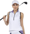 Inphron Harper Womens Golf Polo Shirt Sleeveless - White/Lavender