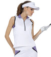 Inphron Harper Womens Golf Polo Shirt Sleeveless - White/Lavender