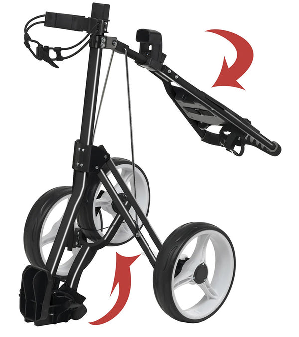 JEF World of Golf Navigator 3-Wheeled Push Cart - illustrates how to fold