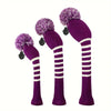 Purple Knit Golf Head Covers with Pom Pom Purple