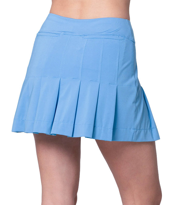 Lucky in Love Golf Course Skort Womens Golf Skort in periwinkle - partial model - back view