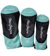 MacGregor Golf CG3000 Womens Golf Clubs Set Cart - 3 headcovers in a blackand aqua color scheme with white lettering