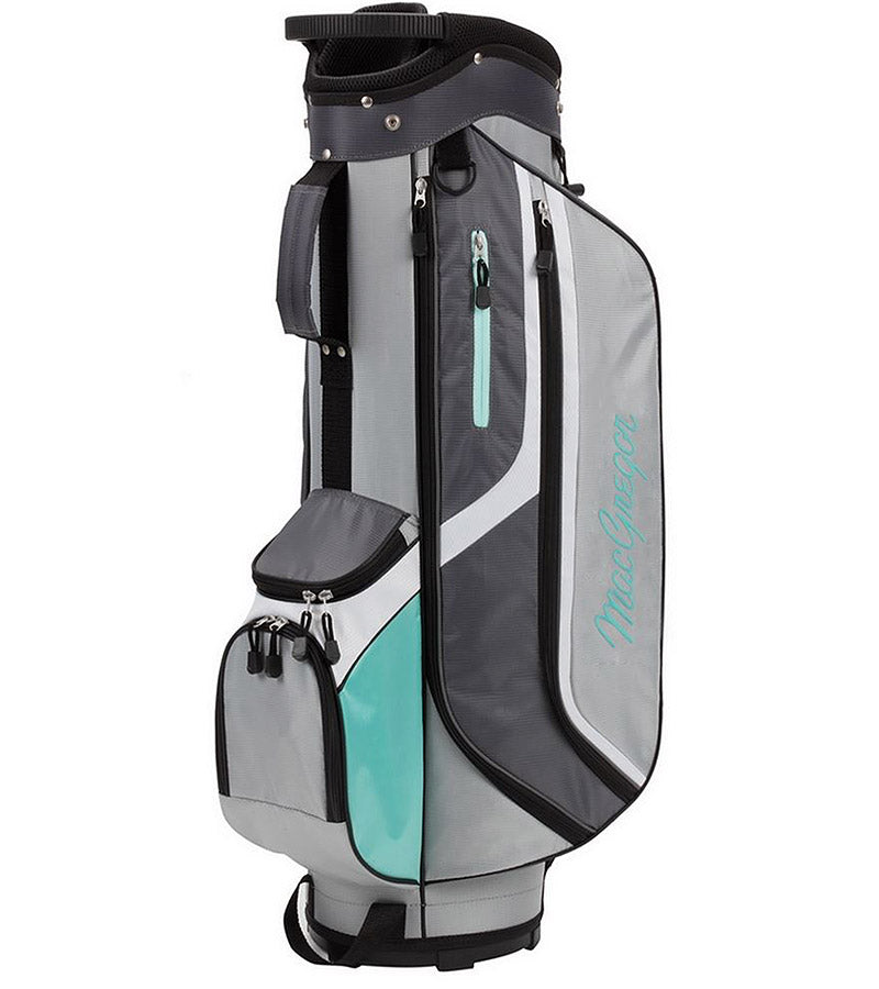 MacGregor Golf CG3000 Womens Golf Clubs Set Cart Bag  in a silver, gray, and aqua color scheme with black details/accents.