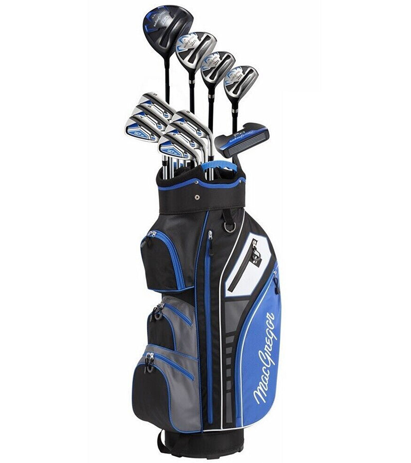 MacGregor Golf DCT3000  Premium Mens Golf Clubs Set - cart bag with 11 clubs in black grey, blue and white details