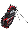 MacGregor Golf DCT4000 Mens Golf Clubs Set - bag with legs extended in a black with red and silver details  color scheme.