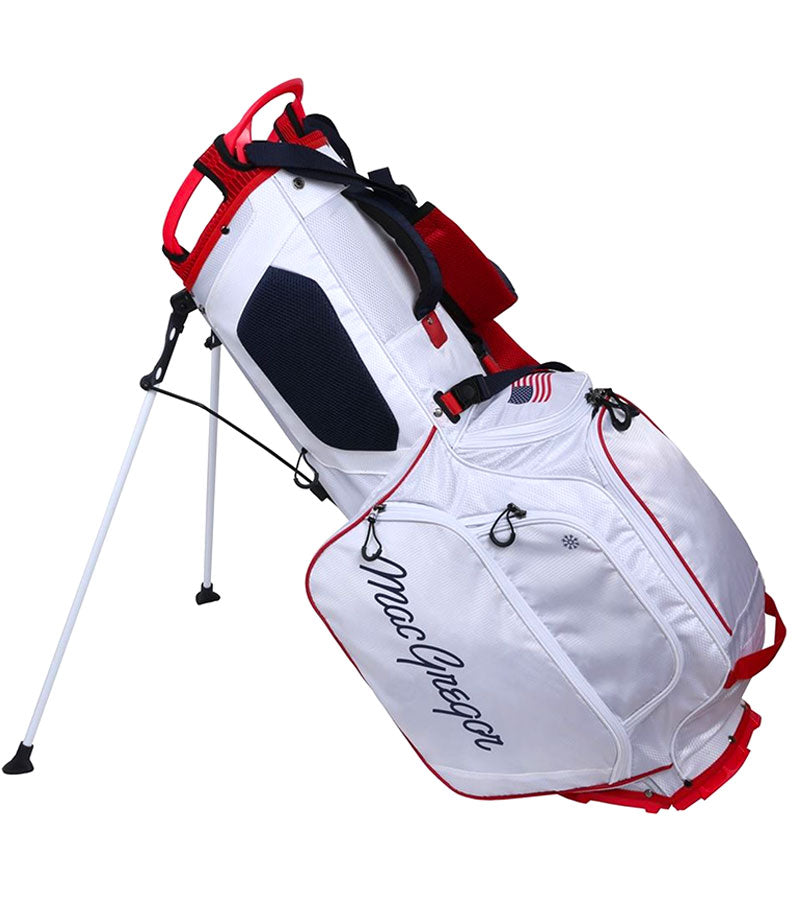 MacGregor Golf Deluxe Golf Stand Bag in a USA Stars and Stripes Flag design- legs extended side 2