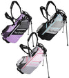 MacGregor Golf: Ladies VIP Stand Golf Bags in 3 color ways Black/Grey/Sky, Blue Grey/White/Pink , Lilac/Black with legs extended and harness