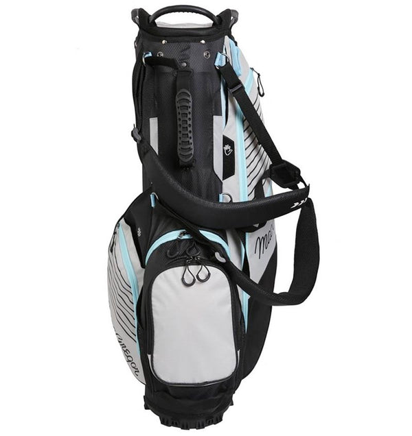 MacGregor Golf: Ladies VIP Stand Golf Bags in Black/Grey/Sky- front view with dual strap harness