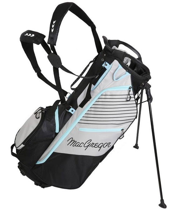 MacGregor Golf: Ladies VIP Stand Golf Bags in Black/Grey/Sky- legs extended with dual strap harness