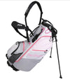 MacGregor Golf: Ladies VIP Stand Golf Bags in Blue Grey/White/Pink - legs extended with dual strap harness