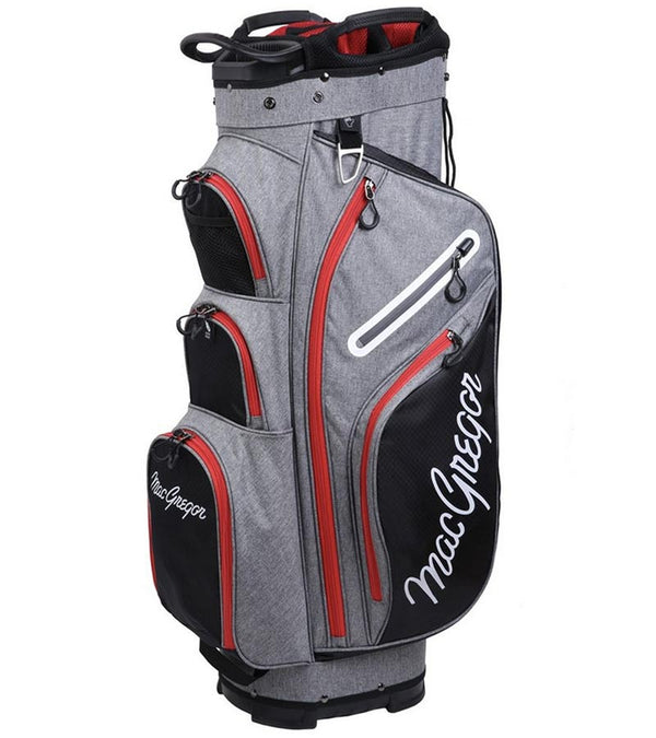 MacGregor Golf Mac 2.0 Heather Cart Bag in heather gray with black, red and white details -side view 1