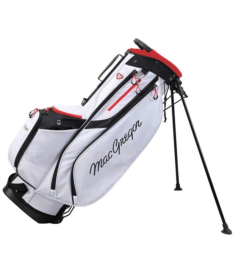 MacGregor Golf Response Golf Stand Bag  in white /red- legs extended side view 1