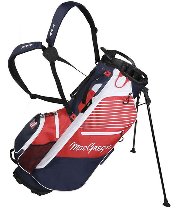 MacGregor Golf VIP 14 Divider Stand Carry Bag,  patriotic USA Flag design- legs extended with dual strap harness