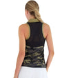 Inphorm Womens Neisha Classic Sleeveless Polo back view in Camo/Black/Golden Green