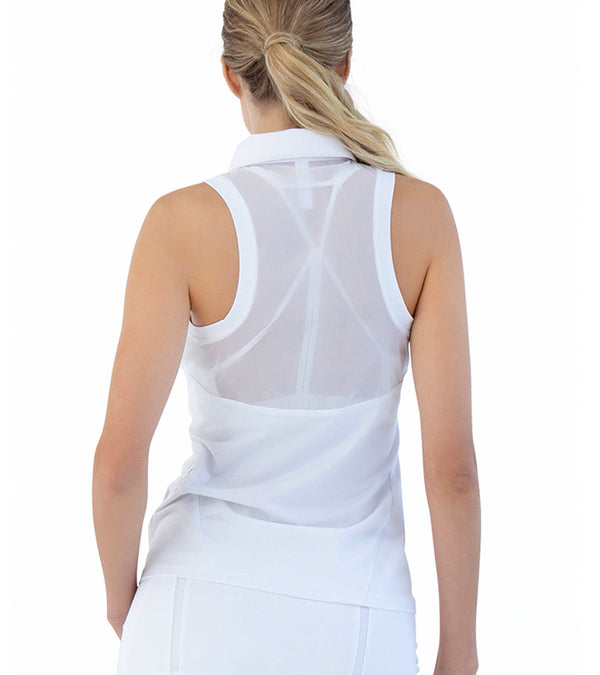 Inphorm Womens Neisha Classic Sleeveless Polo back view in white