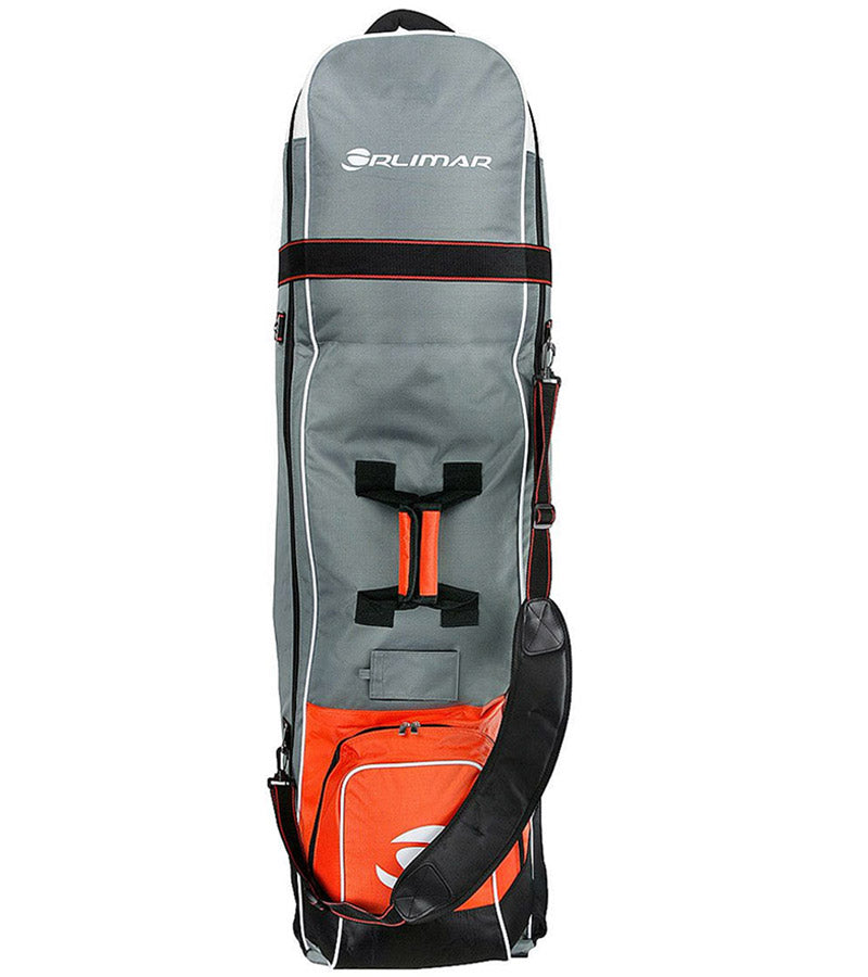 Orlimar 1680D Super Duty Deluxe Wheeled Golf Travel Cover in grey with red and black accents - top view