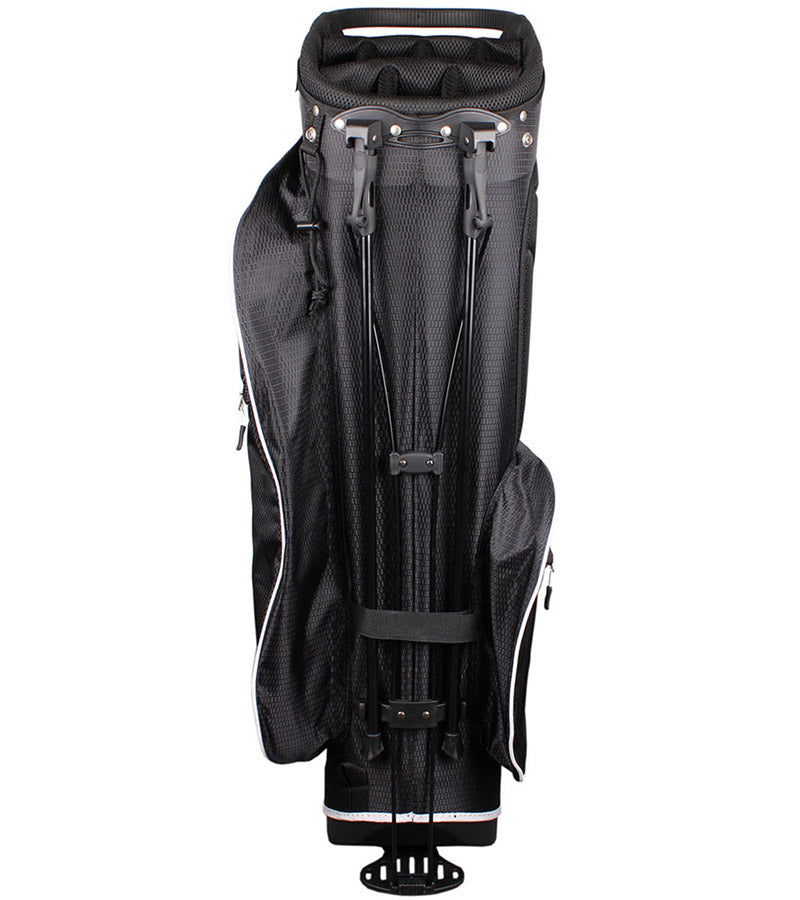 Orlimar SRX 14.9 Stand Golf Bag in Black with white detail/ accents- legs folded.