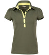 Pirdie June Daly Womens Golf Polo - in Olive Green  -yellow accent button placket