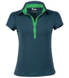 Pirdie June Daly Womens Golf Polo -partial model  in Teal - front view Kelly Green button placket