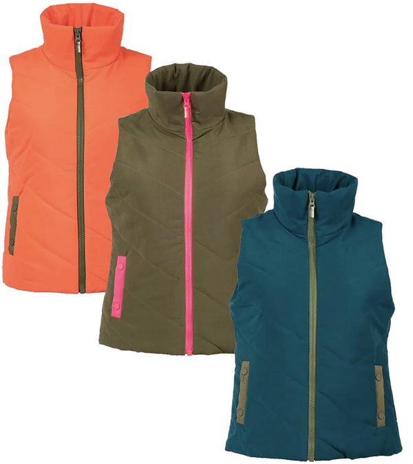 Pirdie Twilight Golf Vest  in 3 colorways: Hot Coral, Olive Green, Dark Teal - front views