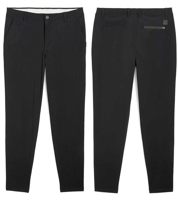 Puma 101 EVO Mens Golf Pants  in Puma Black with front & back views of pants.