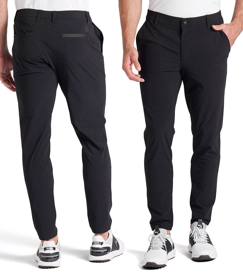 Puma 101 EVO Mens Golf Pants  in Puma Black with model front & back views