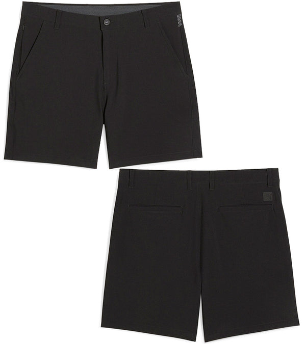 Puma 101 Solid Mens Golf Shorts with 7" inseam in Puma Black - front & back views