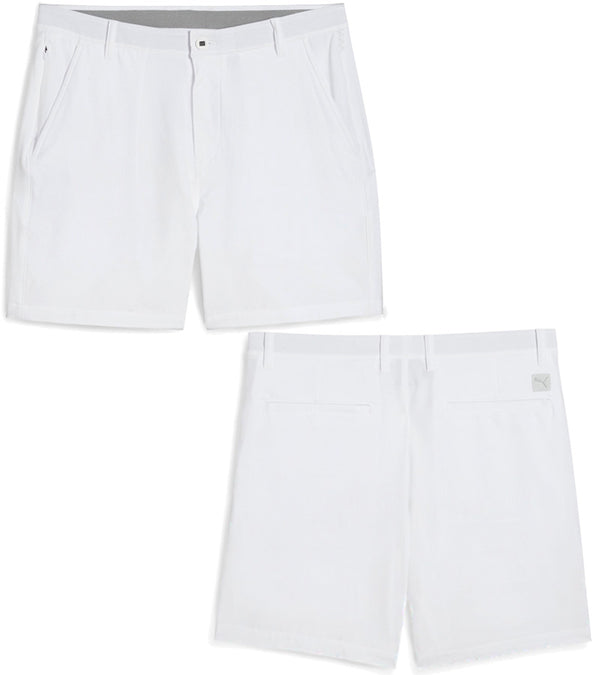 Puma 101 Solid 7"  Mens Golf Shorts in White Glow-front and back view of shorts