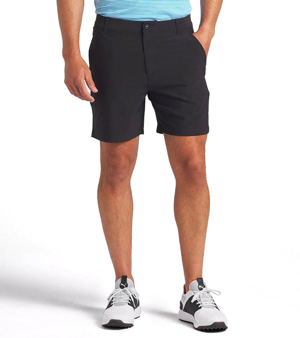 Puma 101 Solid Mens Golf Shorts with  7" inseam in Puma Black - partial model front view