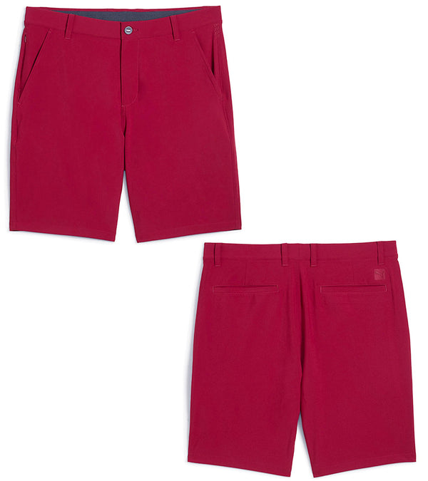 Puma 101 Solid Mens Golf Shorts inseam 9" in Intense Red - front  and back views