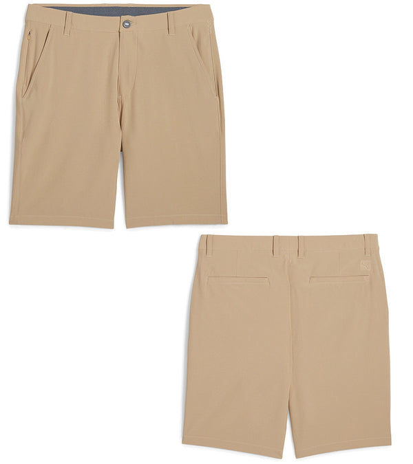 Puma 101 Solid Men’s Golf Shorts Inseam 9" in Prairie Tan front & back views