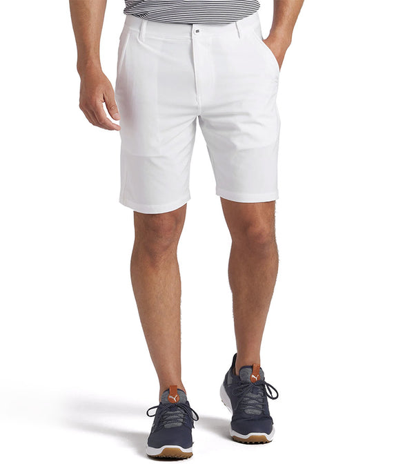 Puma 101 Solid 7" and  9" Mens Golf Shorts in White Glow- partial model front view of 9" shorts